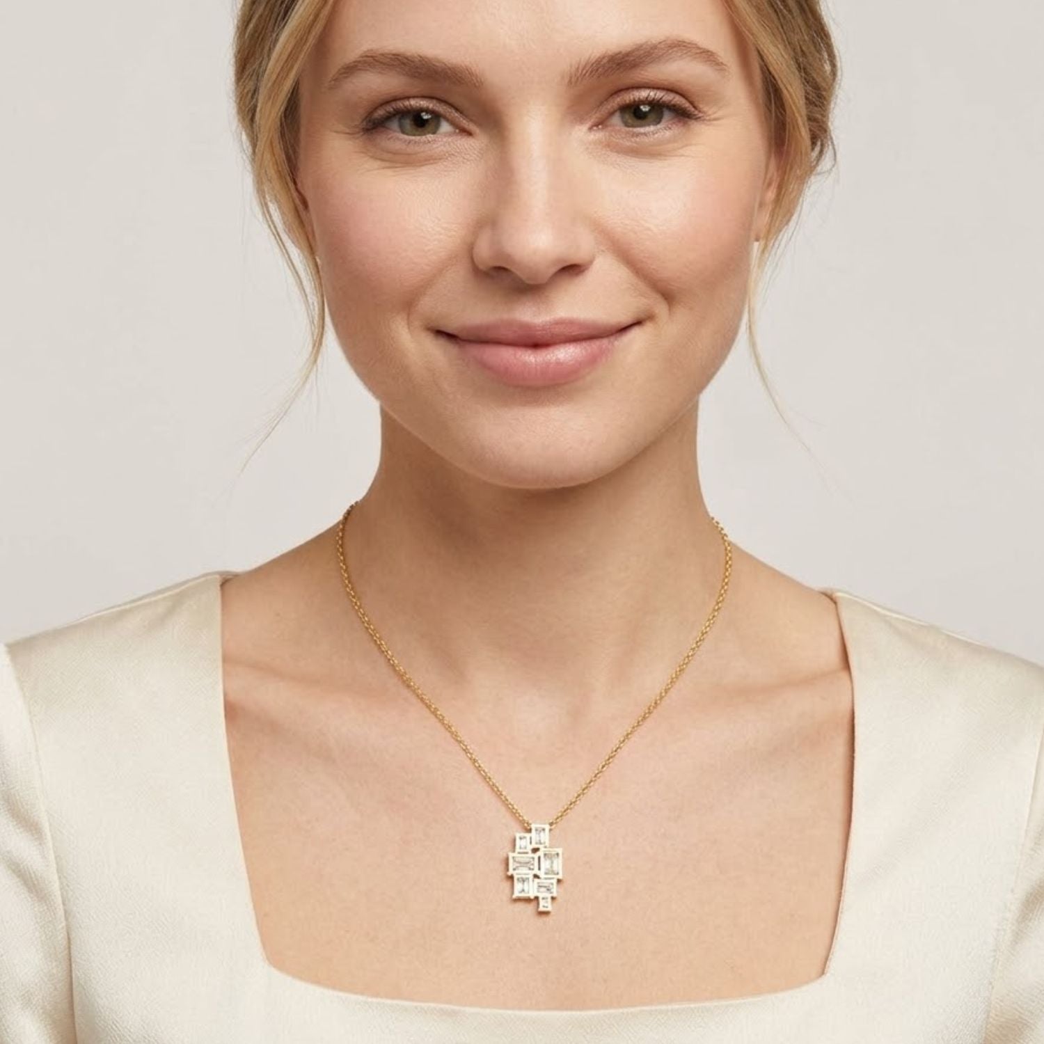 3.59 Ct Lab Grown Diamond Cluster Necklace- Sterling Silver