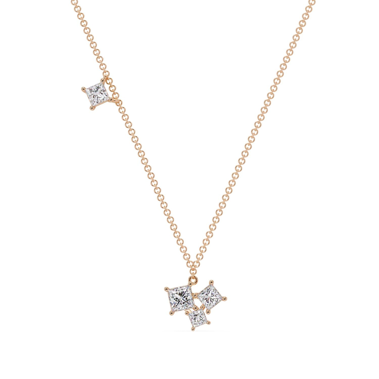 2.55 Ct Lab Grown Diamond Three Stone Drop Cluster Necklace- Sterling Silver