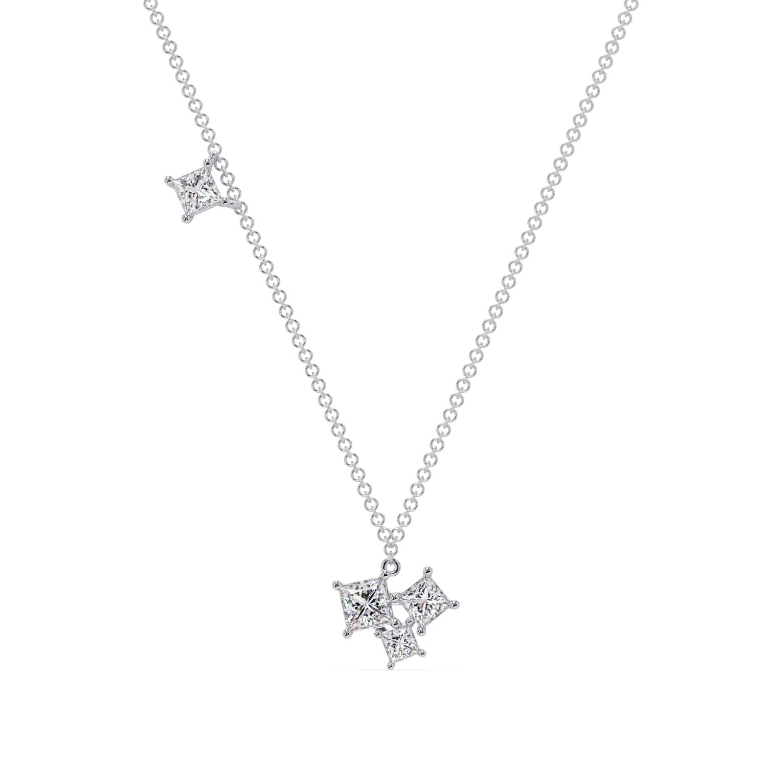2.55 Ct Lab Grown Diamond Three Stone Drop Cluster Necklace- Sterling Silver
