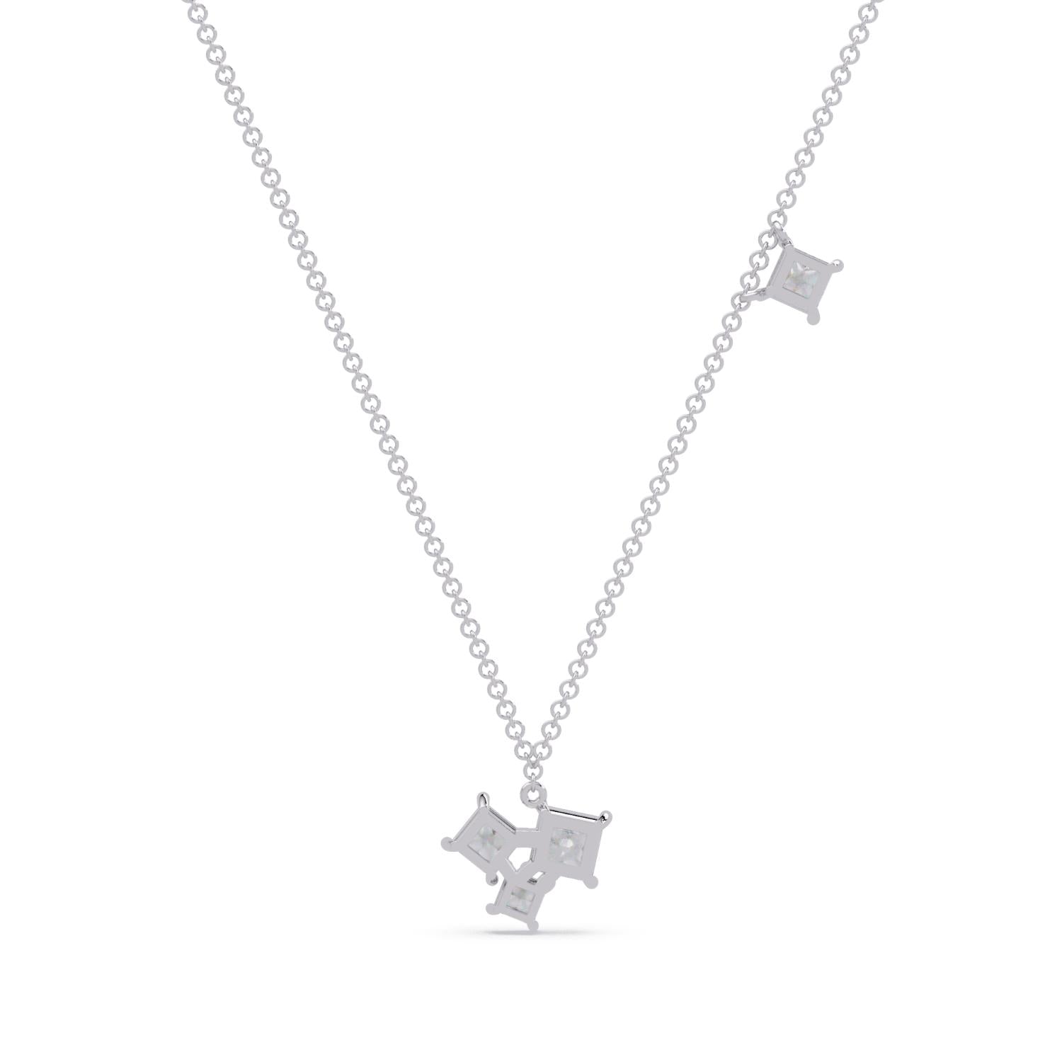 2.55 Ct Lab Grown Diamond Three Stone Drop Cluster Necklace- Sterling Silver