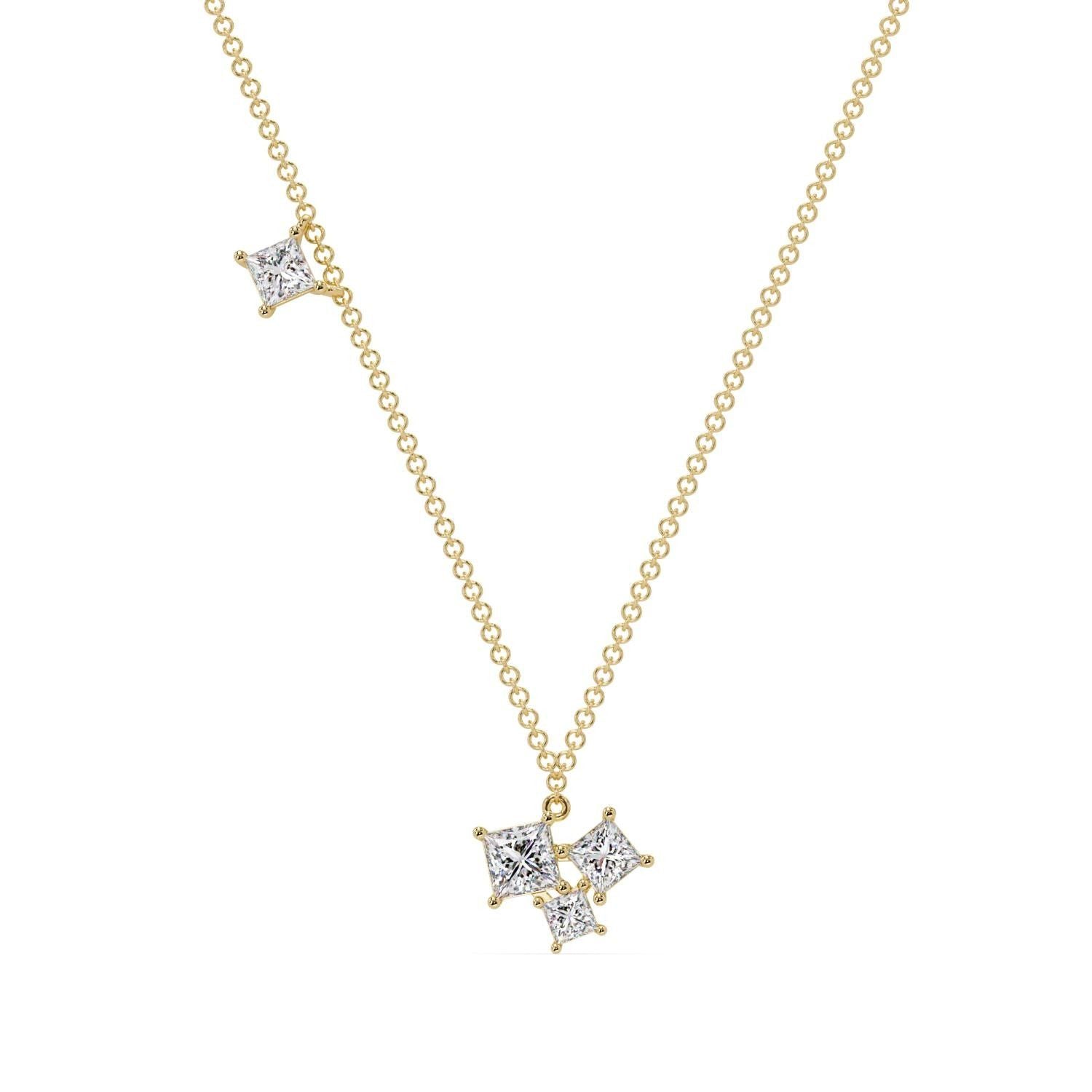 2.55 Ct Lab Grown Diamond Three Stone Drop Cluster Necklace- Sterling Silver