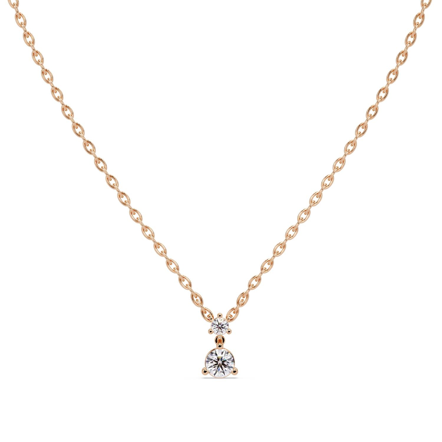 0.57 Ct Lab Grown Diamond Two Stone Solitaire Dangle Necklace- Sterling Silver