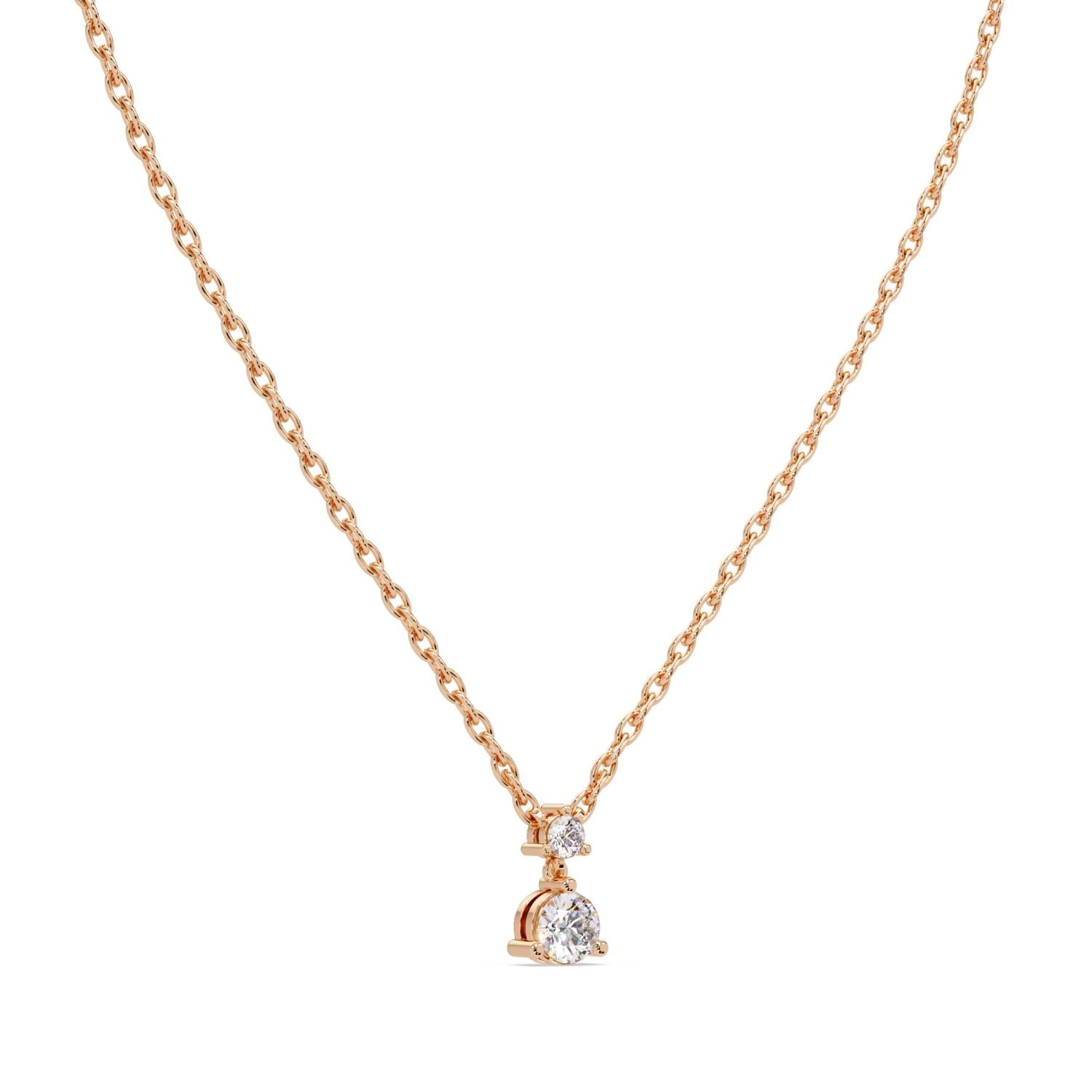 0.57 Ct Lab Grown Diamond Two Stone Solitaire Dangle Necklace- Sterling Silver