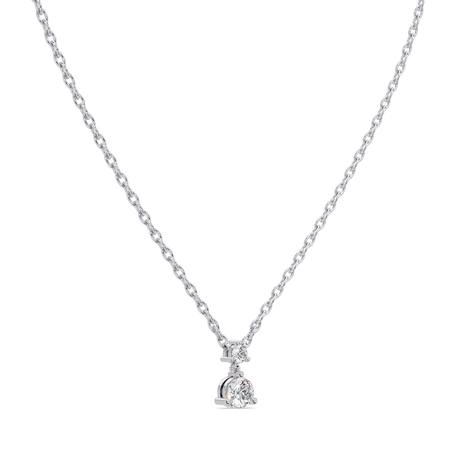0.57 Ct Lab Grown Diamond Two Stone Solitaire Dangle Necklace- Sterling Silver