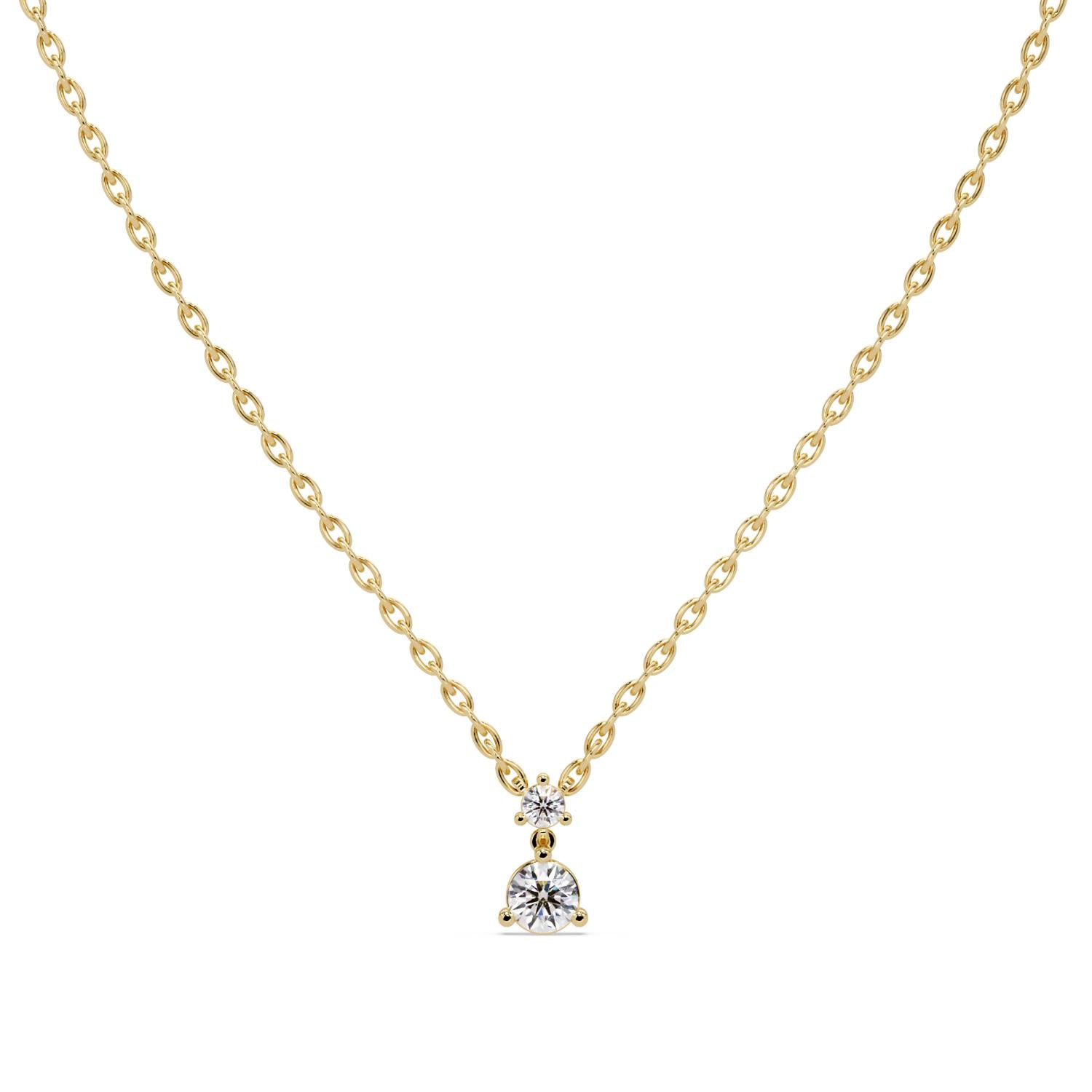 0.57 Ct Lab Grown Diamond Two Stone Solitaire Dangle Necklace- Sterling Silver