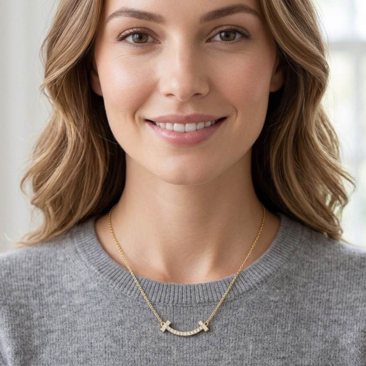 0.47 Ct Lab Grown Diamond Minimalist Smile Bar Necklace- Sterling Silver