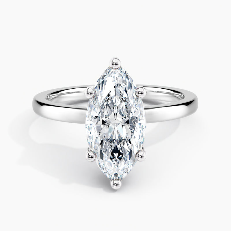 Marquise Cut 2.00 Ct Diamond Classic Solitaire Plain Band Ring - Sterling Silver