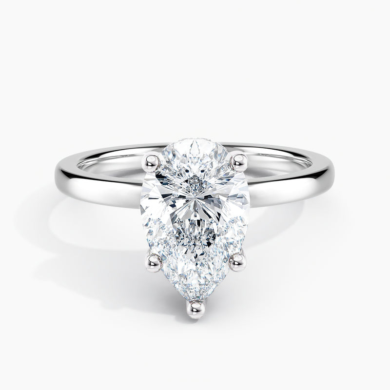Classic Solitaire Pear Cut 3.10 Ct Lab Grown Diamond Ring - Sterling Silver