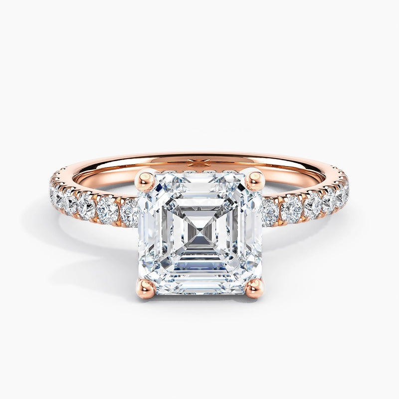 Asscher Cut 2.30 Ct Diamond Pavé Band Classic Solitaire Ring - Sterling Silver