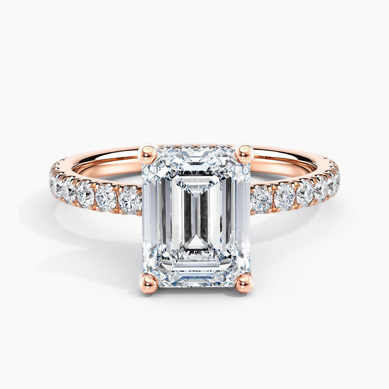 Emerald Cut 3.10 Ct Lab Grown Diamond Pavé Band Engagement Ring - Sterling Silver