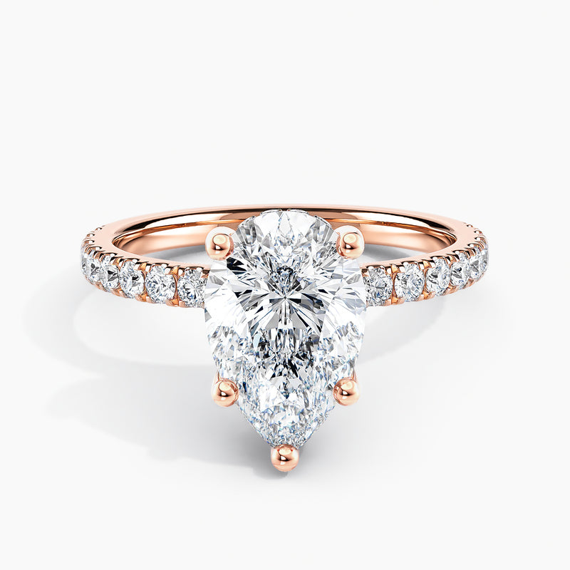 2.50 Ct Pear Cut Lab Grown Diamond Pavé Band Engagement Ring - Sterling Silver