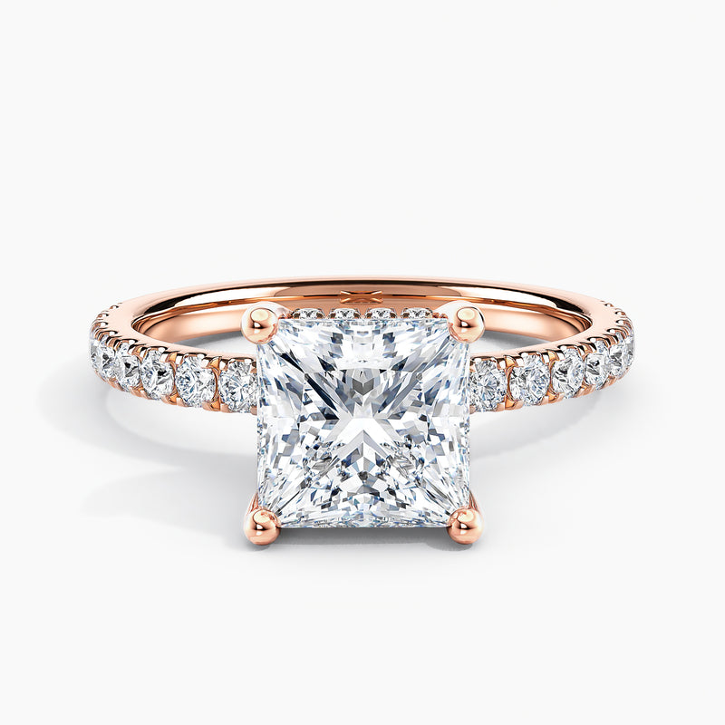 3.80 Ct Princess Cut Lab Grown Diamond Pavé Band Ring - Sterling Silver