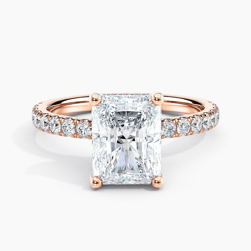 4.10 Ct Emerald Cut Lab Grown Diamond Pavé Band Luxury Engagement Ring - Sterling Silver