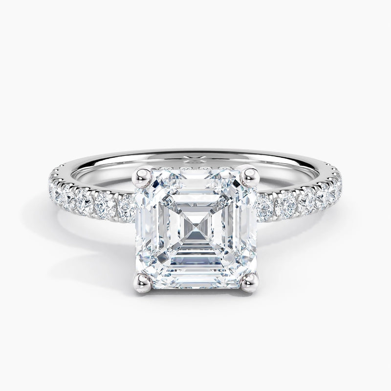 Asscher Cut 2.30 Ct Diamond Pavé Band Classic Solitaire Ring - Sterling Silver