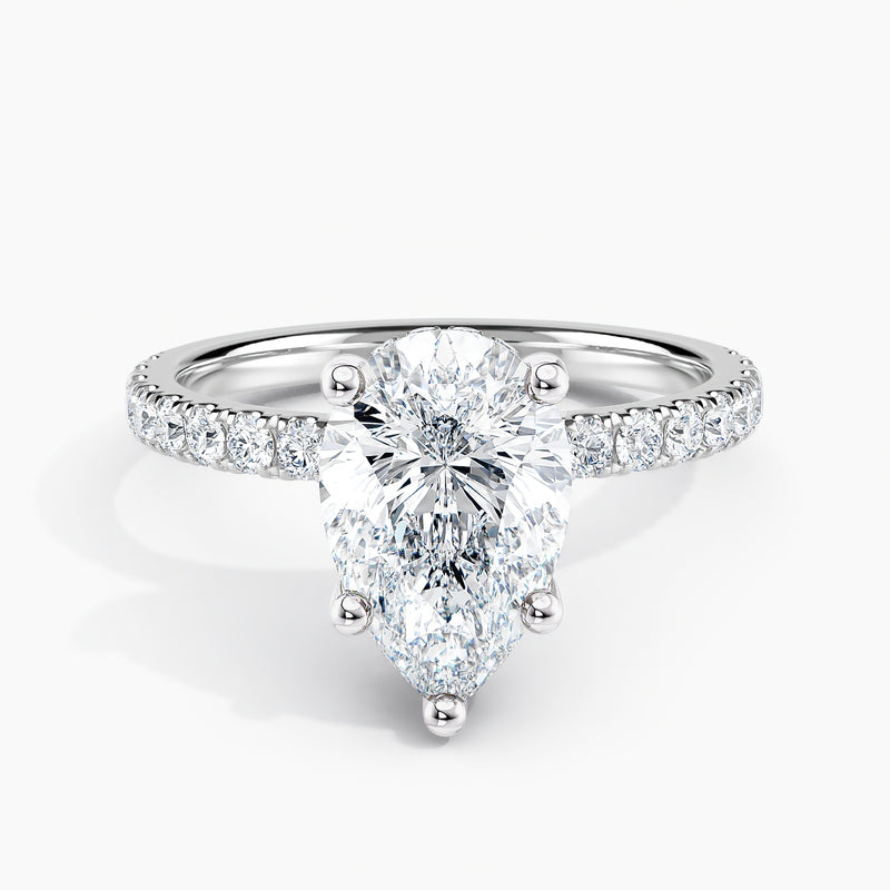 2.50 Ct Pear Cut Lab Grown Diamond Pavé Band Engagement Ring - Sterling Silver