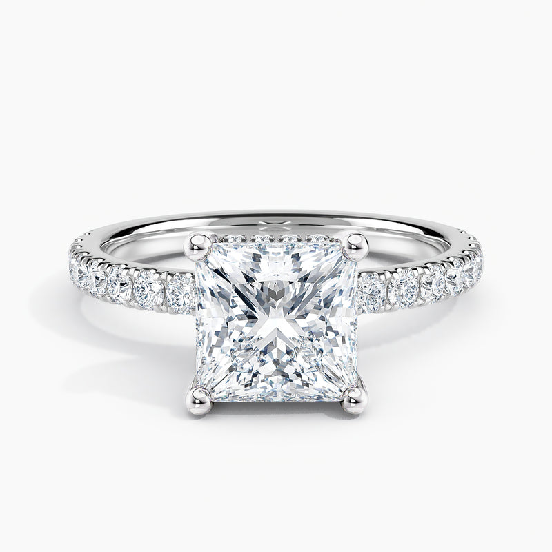 3.80 Ct Princess Cut Lab Grown Diamond Pavé Band Ring - Sterling Silver