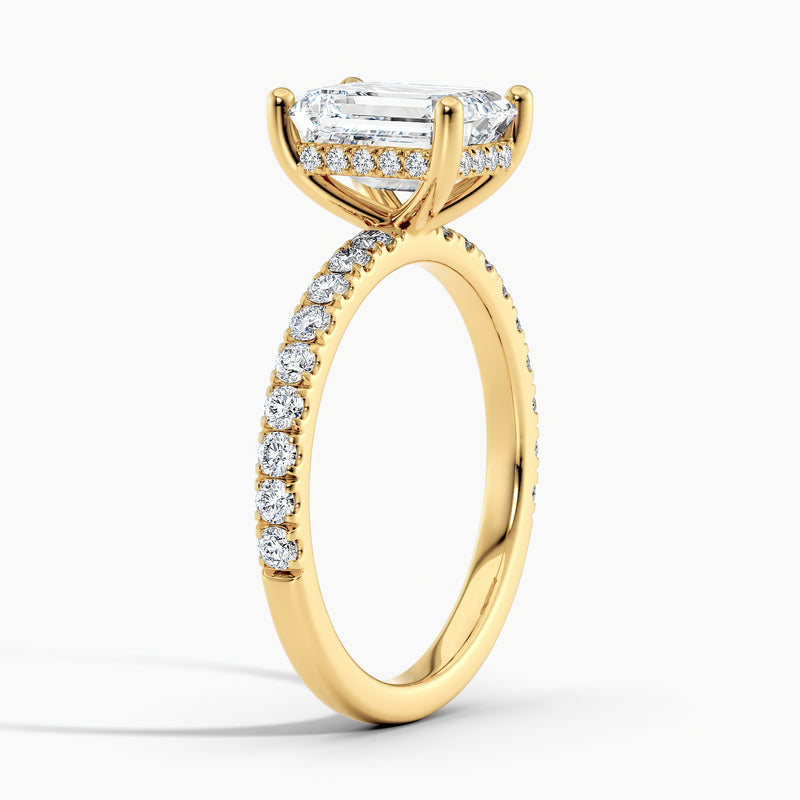 Classic Hidden Halo Emerald Diamond Engagement Ring