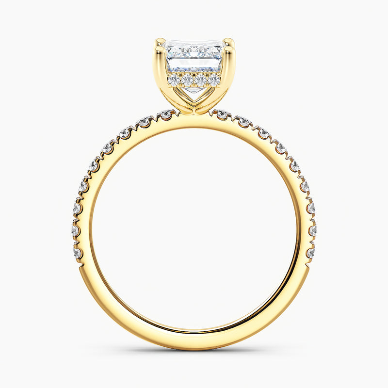 Emerald Cut 3.10 Ct Lab Grown Diamond Pavé Band Engagement Ring - Sterling Silver