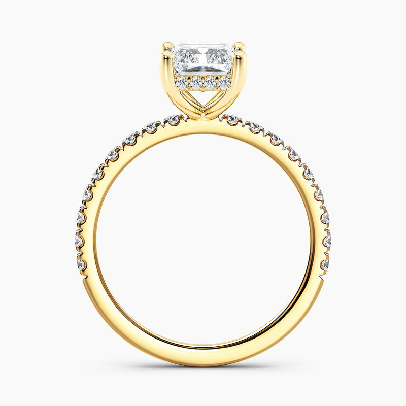 4.10 Ct Emerald Cut Lab Grown Diamond Pavé Band Luxury Engagement Ring - Sterling Silver