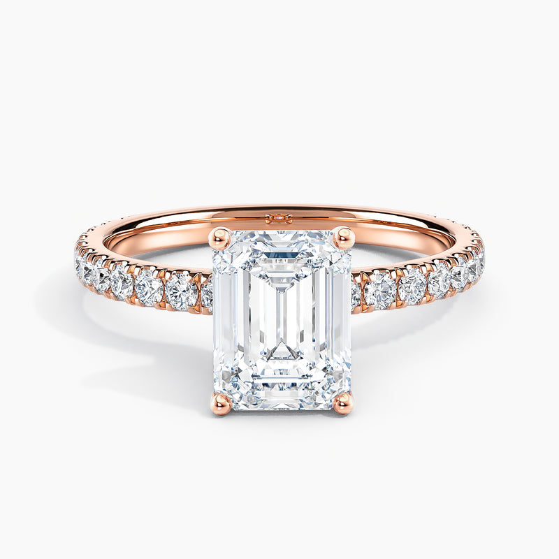 Ribbon Hidden Halo Emerald Diamond Engagement Ring