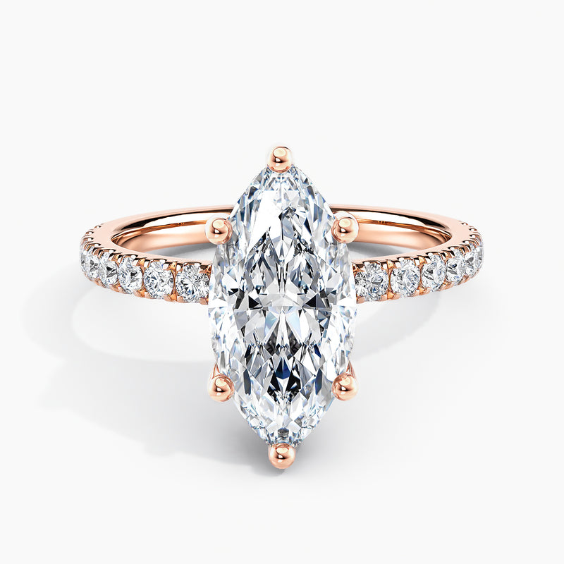 Marquise Cut 2.00 Ct Diamond Pavé Band Solitaire Ring - Sterling Silver