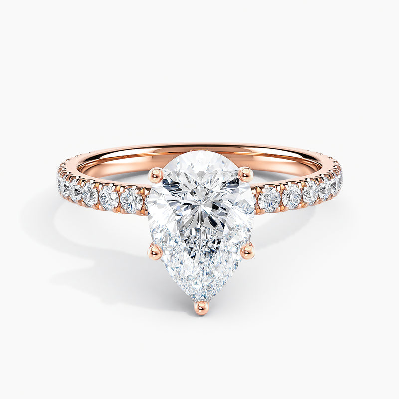 Pear Cut 3.40 Ct Lab Grown Diamond Solitaire Pavé Band Ring - Sterling Silver