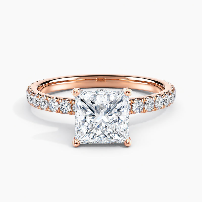 3.60 Ct Princess Cut Lab Grown Diamond Pavé Band Ring - Sterling Silver