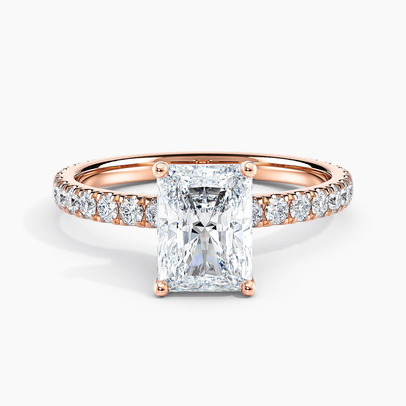 3.80 Ct Emerald Cut Lab Grown Diamond Pavé Band Engagement Ring - Sterling Silver