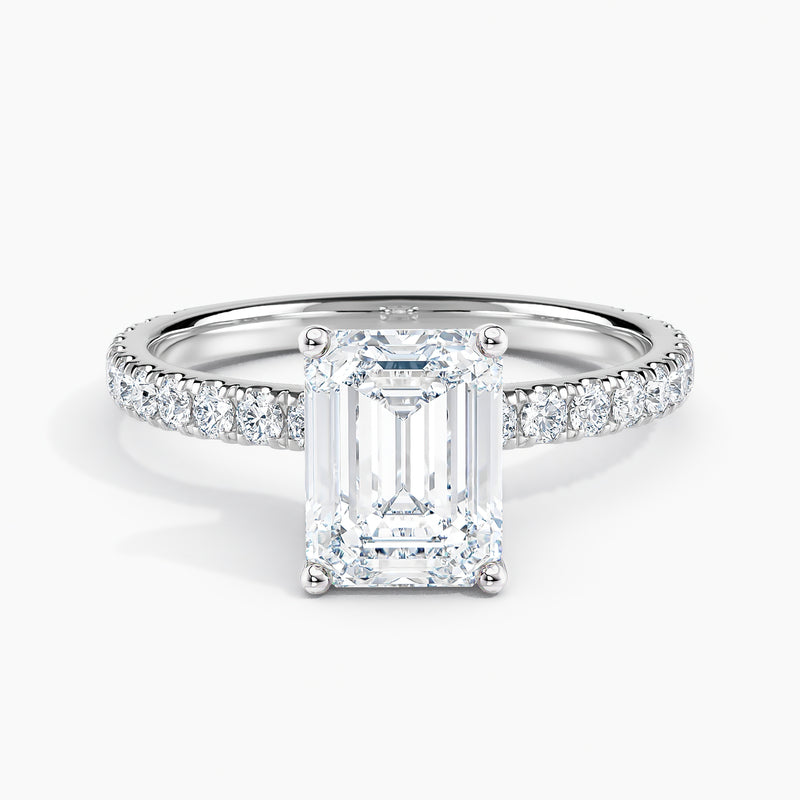 Emerald Cut 3.20 Ct Lab Grown Diamond Pavé Band Ring - Sterling Silver
