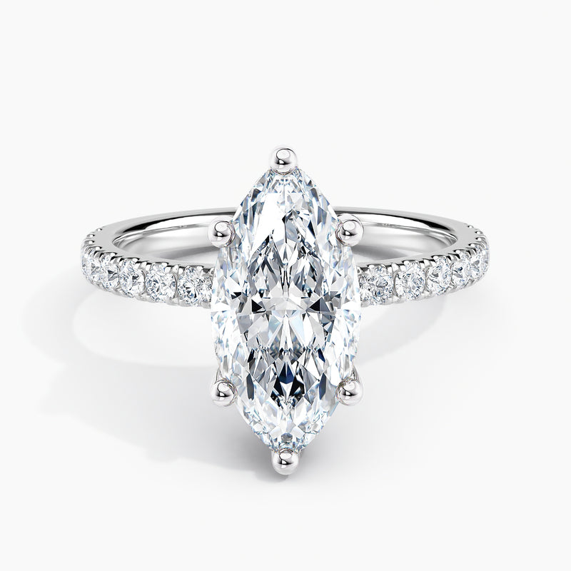 Marquise Cut 2.00 Ct Diamond Pavé Band Solitaire Ring - Sterling Silver
