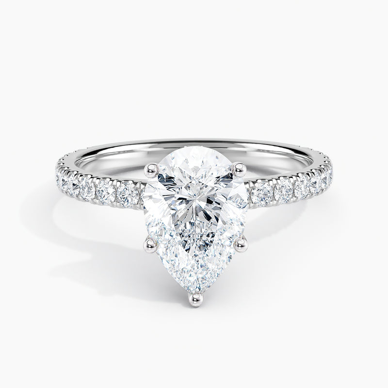 Pear Cut 3.40 Ct Lab Grown Diamond Solitaire Pavé Band Ring - Sterling Silver