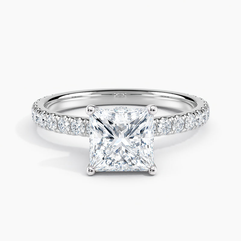 3.60 Ct Princess Cut Lab Grown Diamond Pavé Band Ring - Sterling Silver