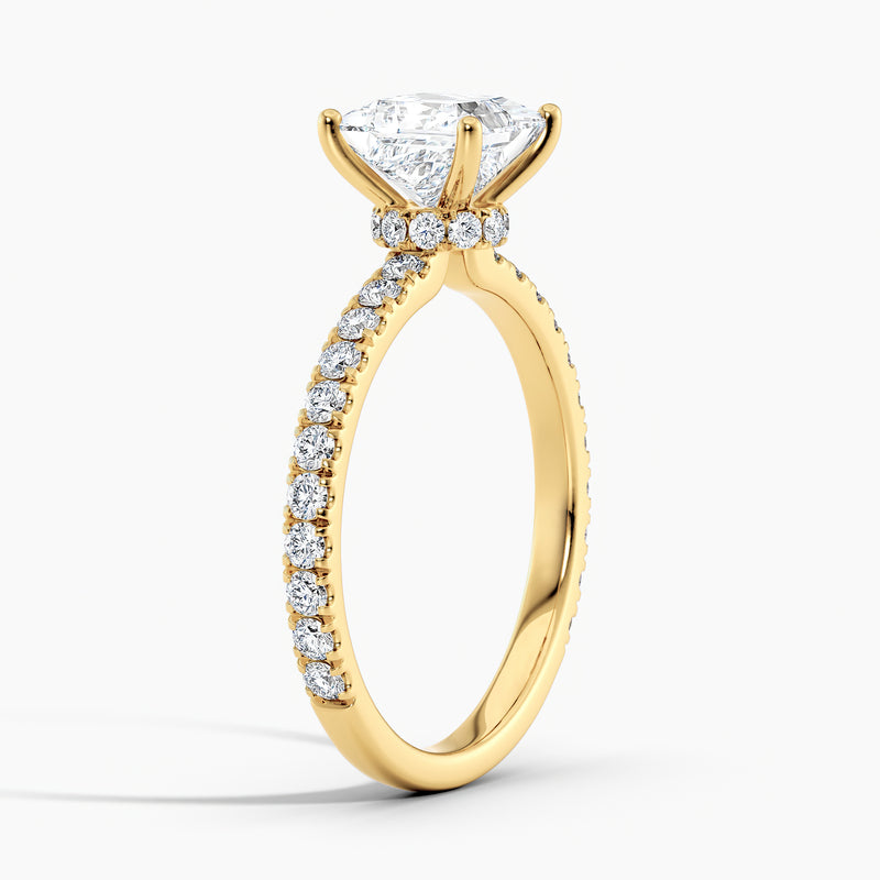 Ribbon Hidden Halo Princess Diamond Engagement Ring