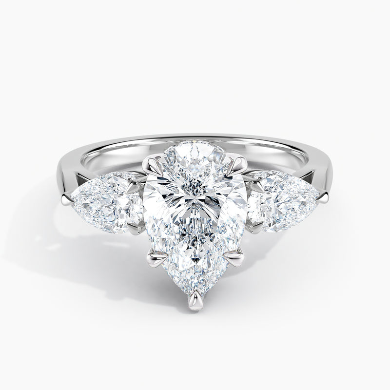 Modern Three Stone Hidden Halo Pear Diamond Engagement Ring