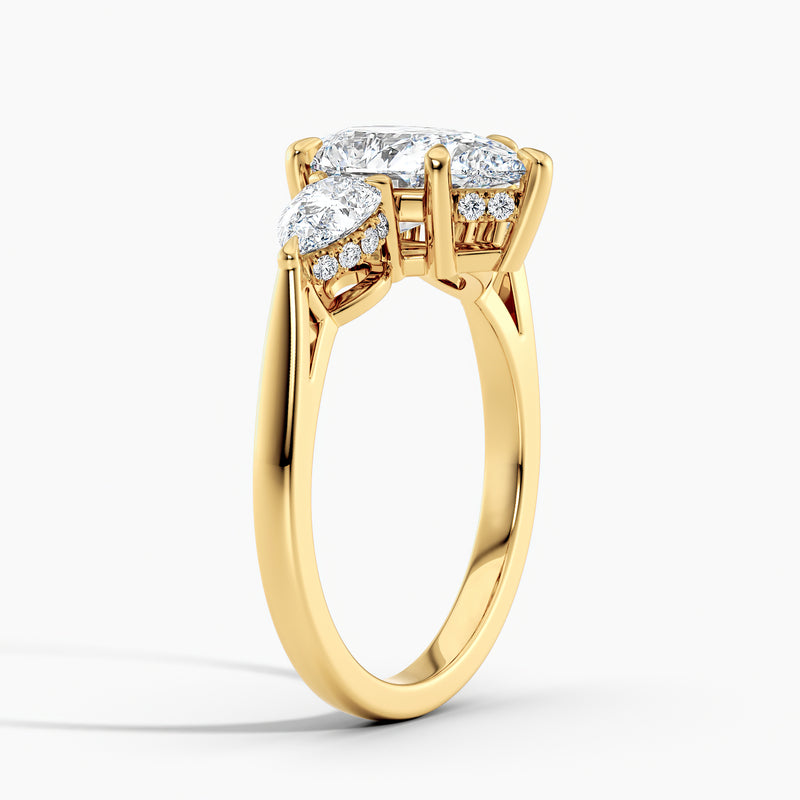 Modern Three Stone Hidden Halo Pear Diamond Engagement Ring