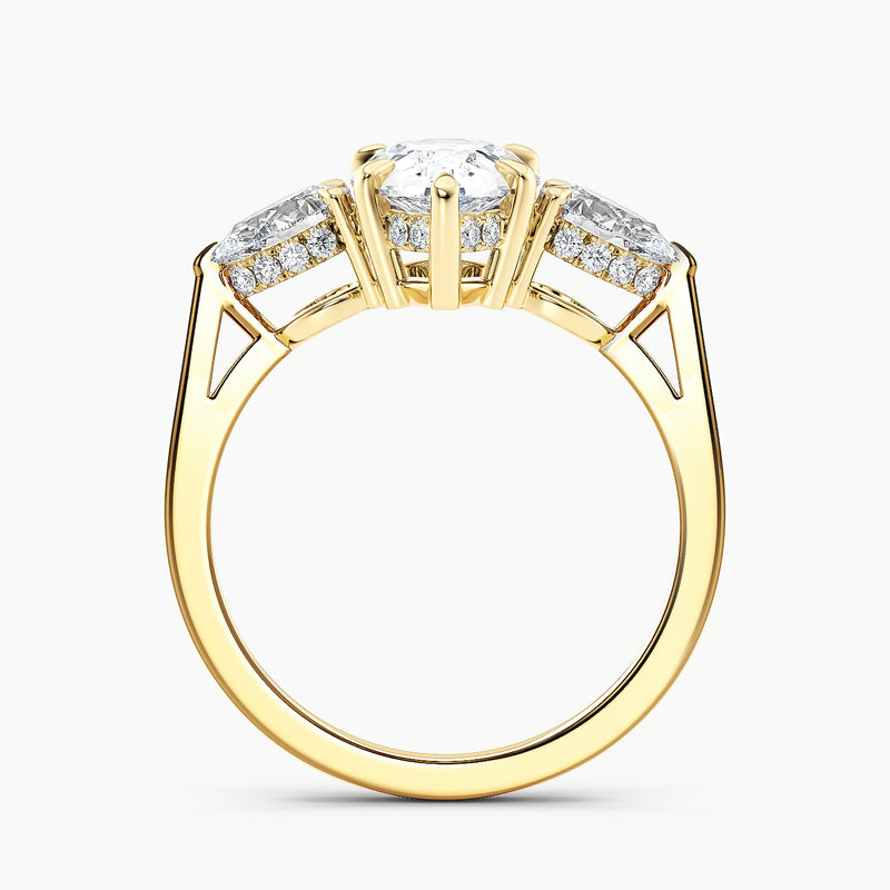 Modern Three Stone Hidden Halo Pear Diamond Engagement Ring