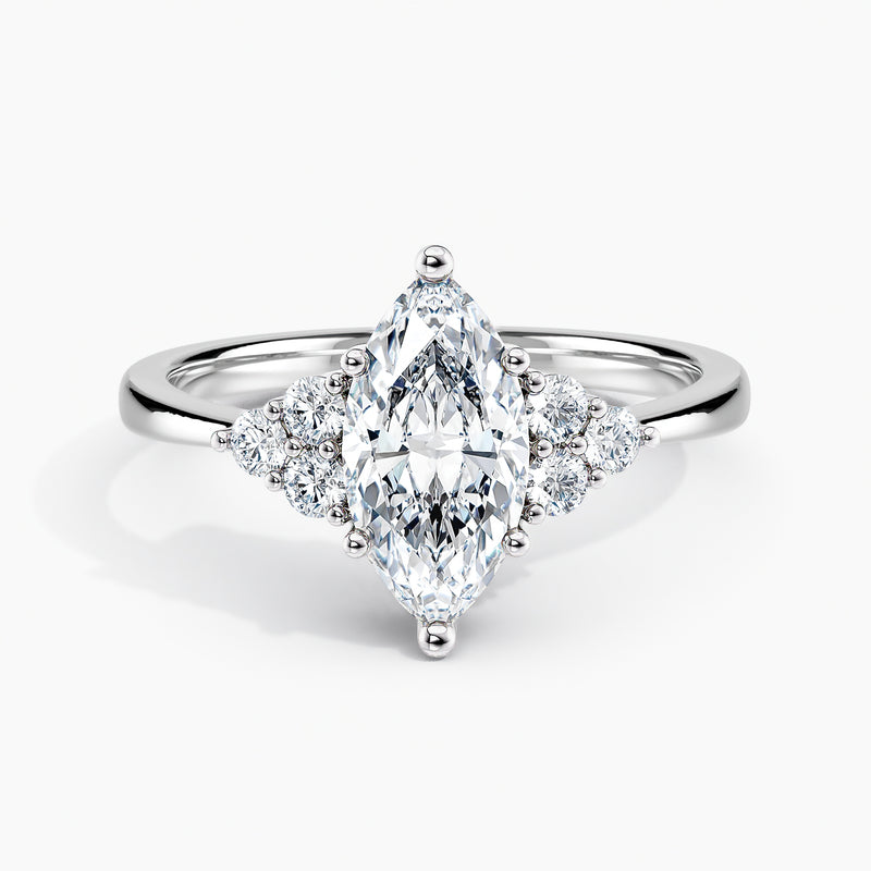 Marquise Cut 2.40 Ct Diamond Three Stone Cluster Accent Ring - Sterling Silver