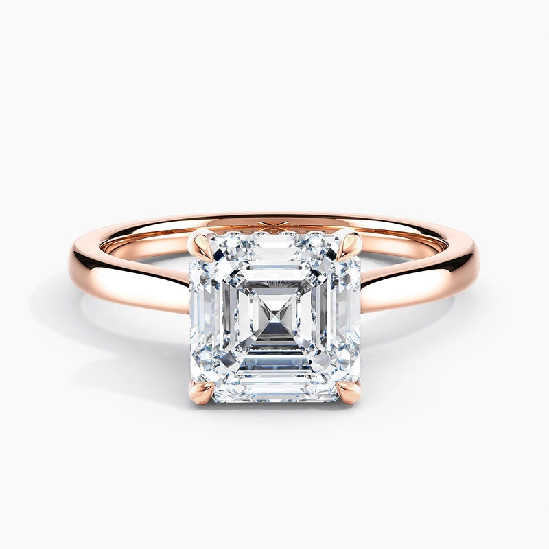 Tapered Classic Asscher Diamond Hidden Halo Engagement Ring