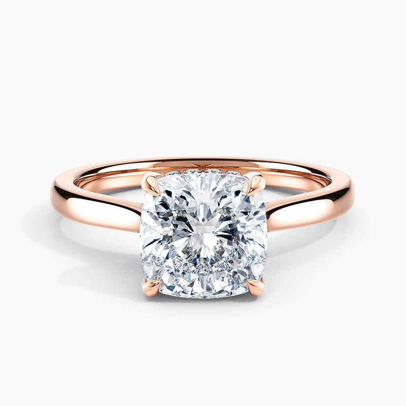 Tapered Classic Hidden Halo Cushion Diamond Engagement Ring