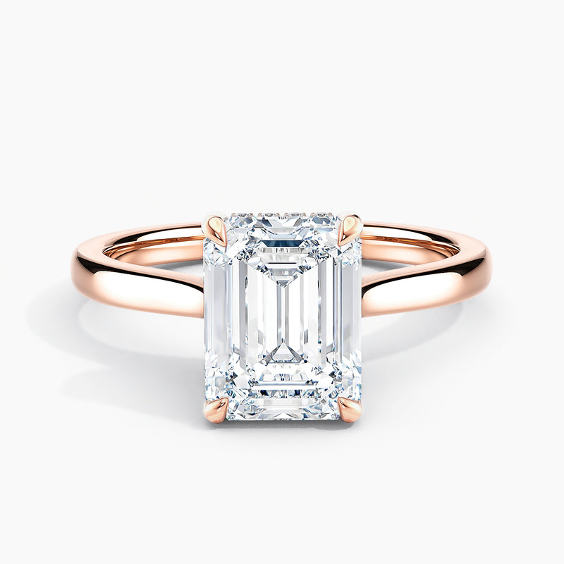 Tapered Classic Hidden Halo Emerald Diamond Engagement Ring