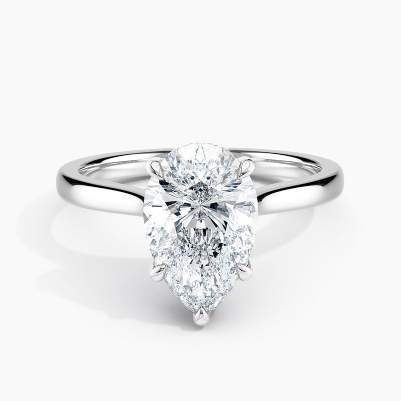 Tapered Classic Pear Diamond Hidden Halo Engagement Ring