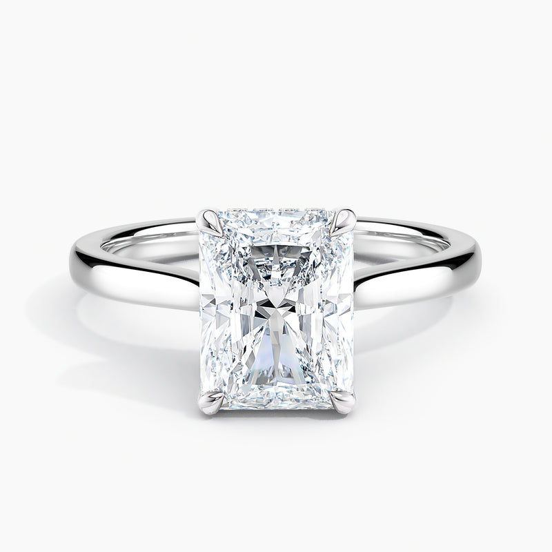 Tapered Classic Radiant Diamond Hidden Halo Engagement Ring