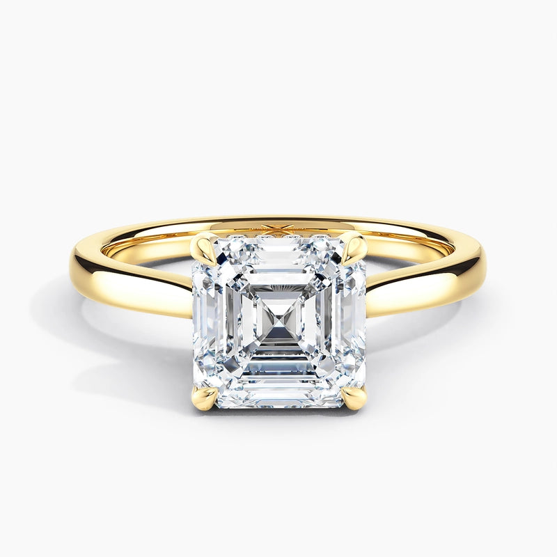 Tapered Classic Asscher Diamond Hidden Halo Engagement Ring