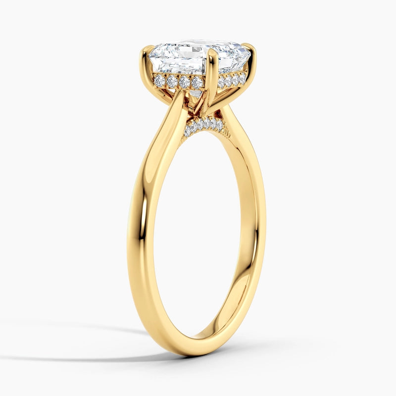 Tapered Classic Asscher Diamond Hidden Halo Engagement Ring