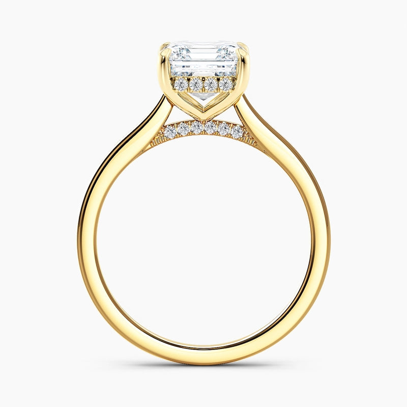 Tapered Classic Asscher Diamond Hidden Halo Engagement Ring