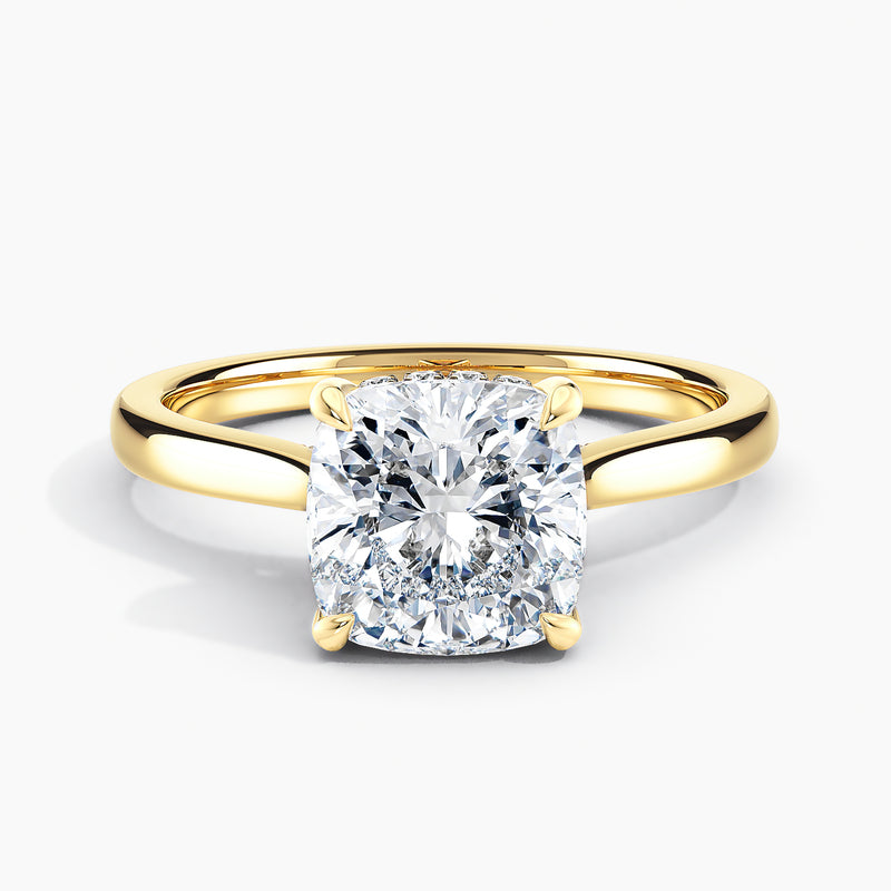 Tapered Classic Hidden Halo Cushion Diamond Engagement Ring