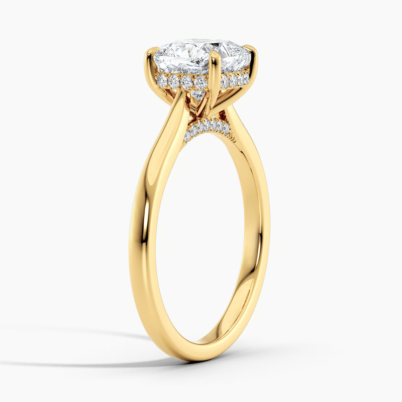 Tapered Classic Hidden Halo Cushion Diamond Engagement Ring
