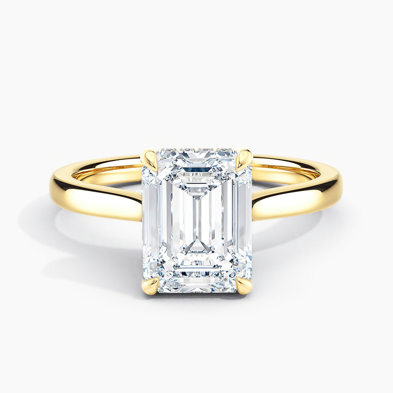 Tapered Classic Hidden Halo Emerald Diamond Engagement Ring