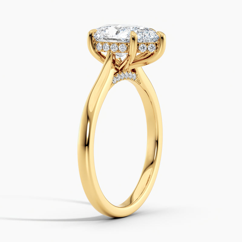 Tapered Classic Pear Diamond Hidden Halo Engagement Ring