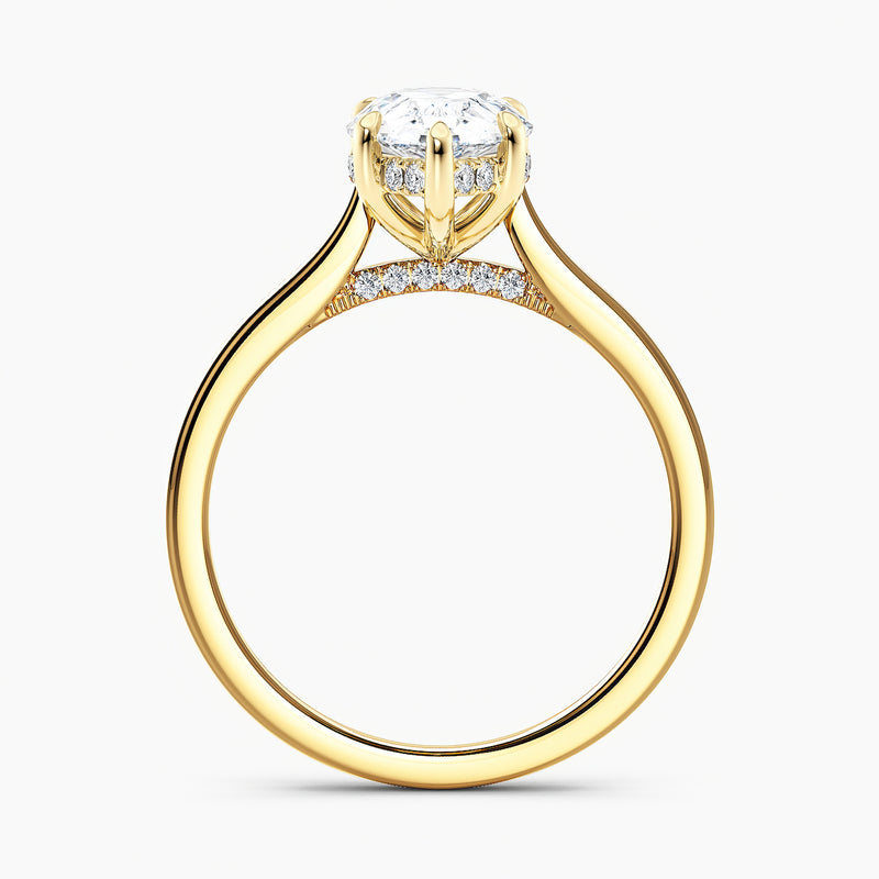 Tapered Classic Pear Diamond Hidden Halo Engagement Ring